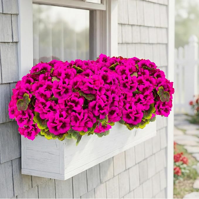 lovemoon 8 Pcs Artificial Geranium Plant Realistic Silk Flowers for Outside UV Resistant Faux Geraniums Flowers for Indoor Outdoor Home Garden Office Decoration (8, Rose Red)