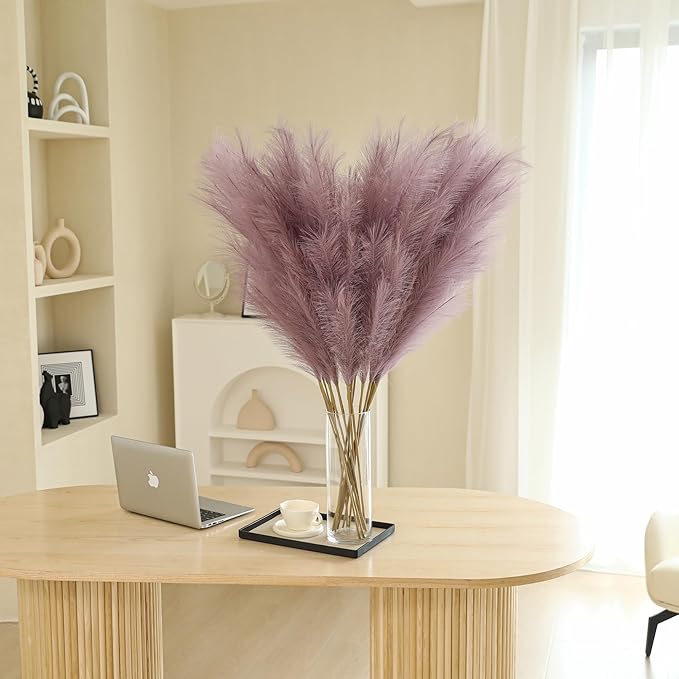 Wertuirk Purple Pampas Grass Decor - 45-Inch Set of 8 | Large Faux Pampas Grass Soft and Fluffy | Big Artificial Fake Flower | Perfect for Wedding Centerpieces, Baby Shower and House Decor