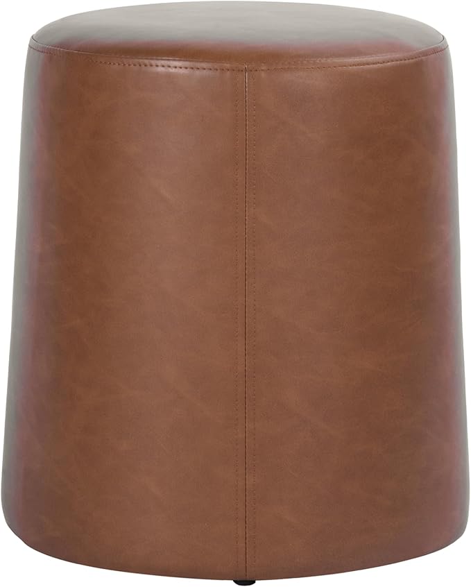 HomePop Faux Leather Organic Shape Ottoman (No Lid, Seat Only) | HomePop Home Décor | Round Pouf Foot Rest – Chestnut Faux Leather Faux Leather