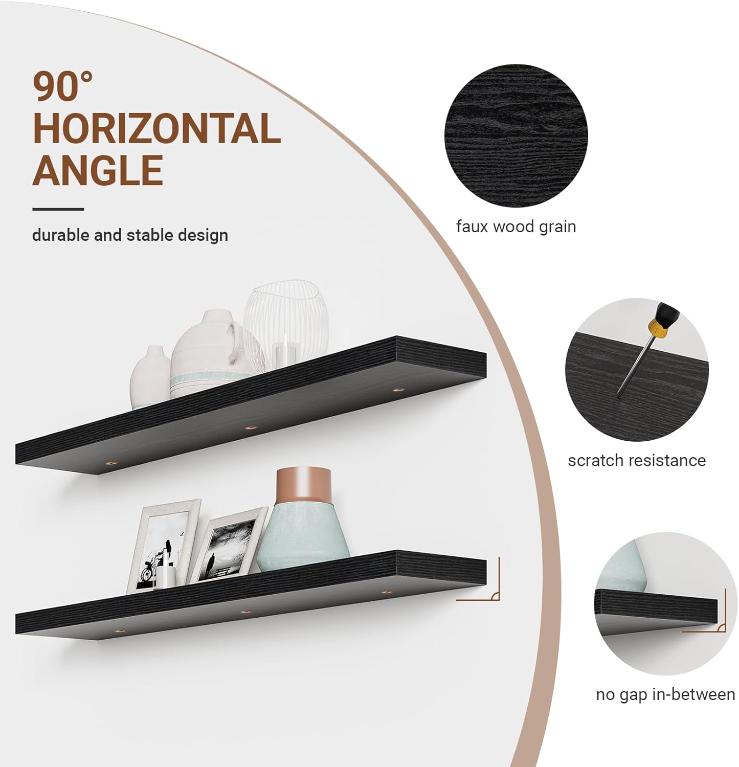 Heimlove 55 Inch Long Floating Shelves for Wall,9.3" Deep Black Floating Shelf Set of 2,Large Display Shelf & Storage Shelf,Wall Mounted Shelves for Bedroom Living Room Kitchen Office