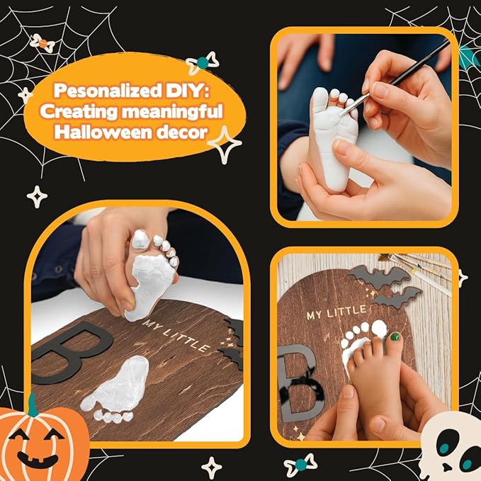 My Little Boo Wooden Halloween Sign – Baby Footprint Ghost Keepsake Plaque – Happy First Halloween Nursery Décor – Rustic Wooden Tabletop Sign for Baby. Newborn. Halloween baby