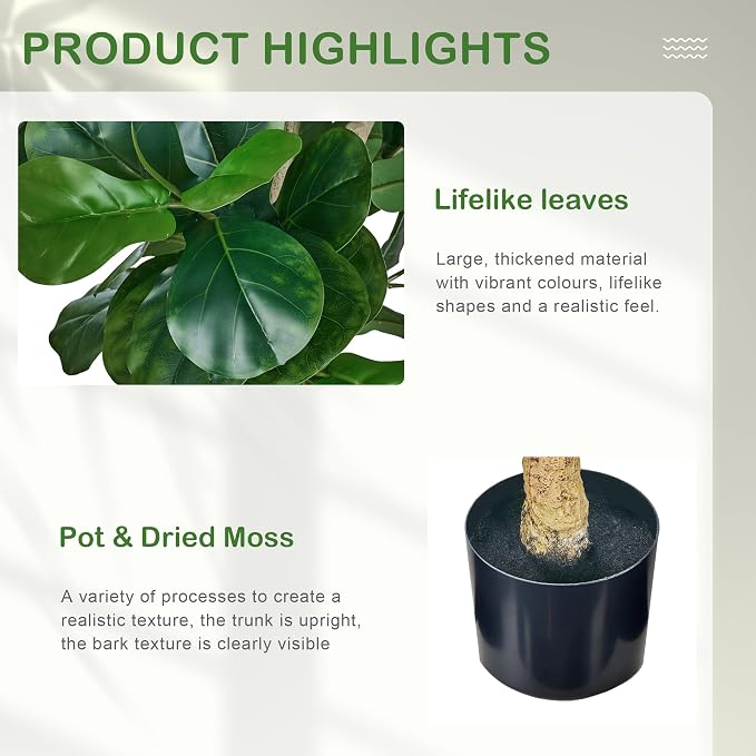 VECELO Artificial Fiddle Leaf Fig Tree 6FT(71in), Tall Fake Floor Plants with 150 Large Realistic Leaves in Plastic Pot for Indoor Outdoor Living Room Home Decor
