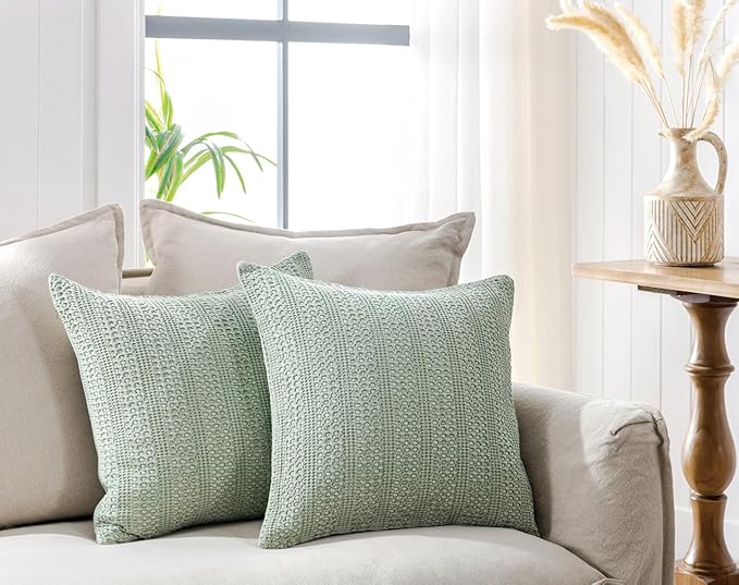 26x26 Pillow Covers Boho Euro Shams Set of 2 Decorative Throw Pillow Covers Cotton Large Square Pillowcase for Couch Bed, Sage Green