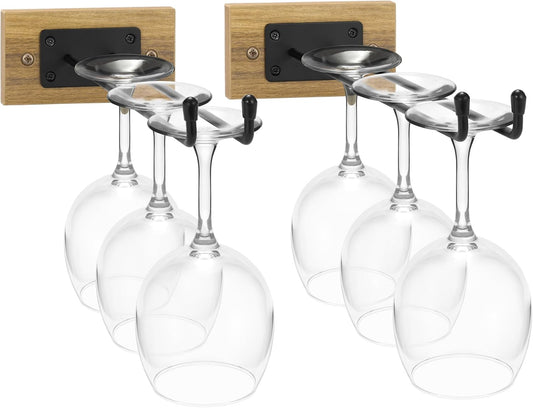 Sorbus Wall Mounted Wine Glass Stemware Rack Set - Wire & Wood Wine Rack Wall Mounted for Wine Glasses, Champagne Glasses, and Drinkware - Complete Your Home Bar & Kitchen Storage, Mahogany