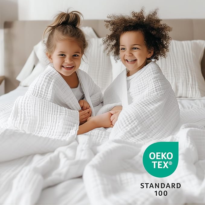 100% Cotton Muslin Blanket California King 120" x 90", 6 Layers Breathable and Lightweight Oversized Blankets for Bed, Soft Cooling Gauze Blanket for Adults All Season, White
