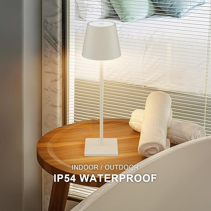 2-Pack LED Cordless Table Lamp, Rechargeable Battery Desk lamp 5000mAh Battery Operated Stepless Dimming Modern Portable Table Light for Restaurant/Bedroom/Outdoor IP54 Waterproof (Off White)