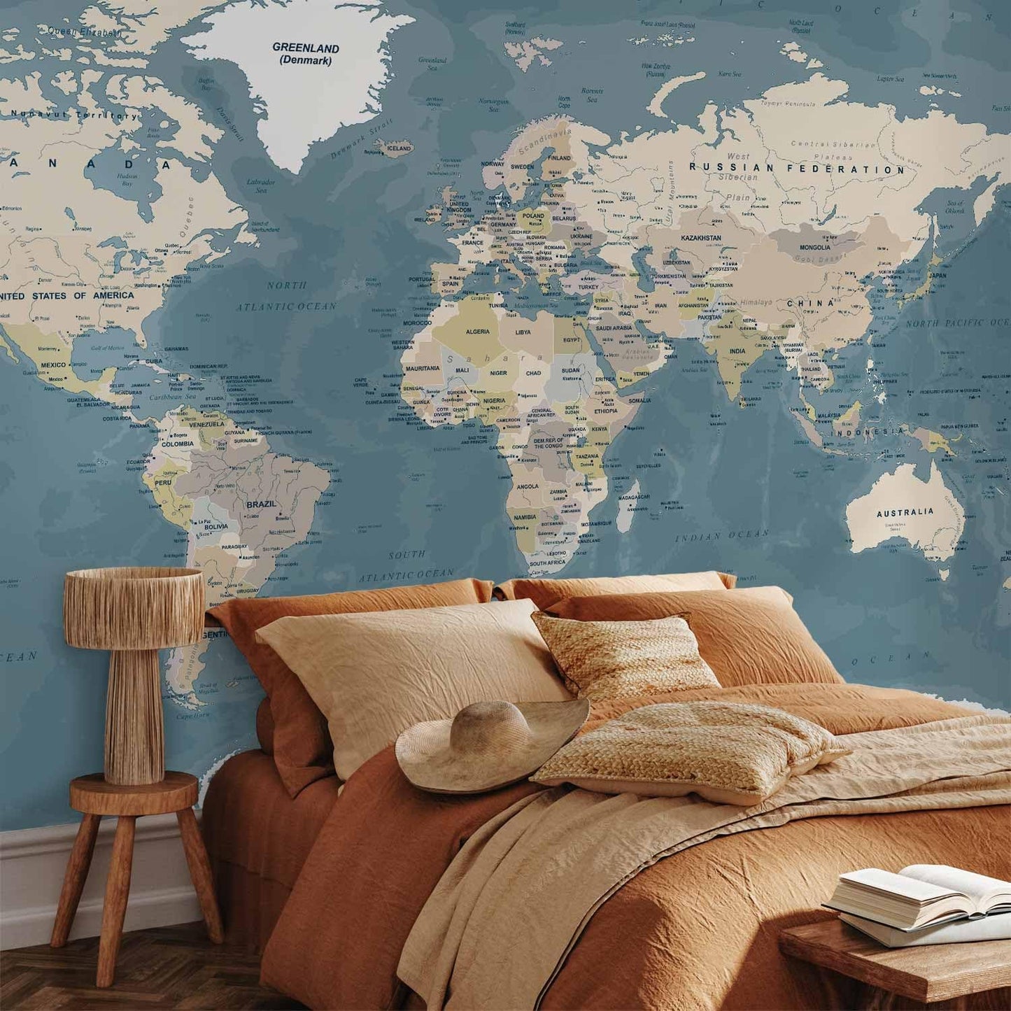 artgeist Wall Mural World Map 154x110 in - XXL Peel and Stick Self-Adhesive Wallpaper Removable Large Sticker Foil Wall Decor Print Picture Image Design Map of The World k-B-0063-a-a