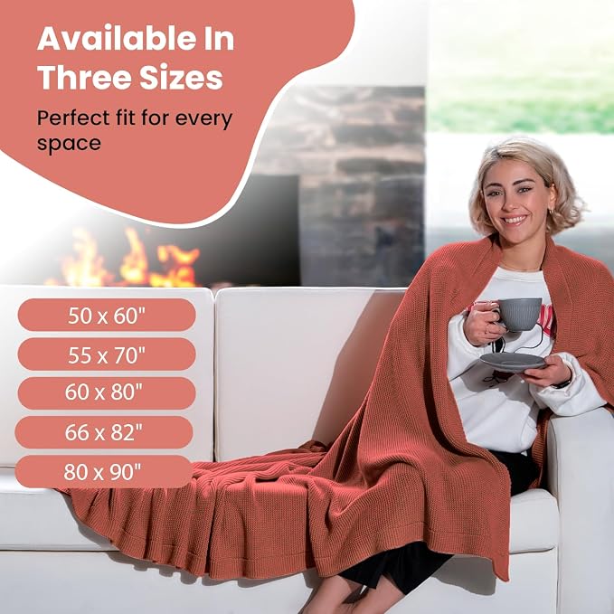 Dalisa 100% Organic Turkish Cotton Throw Blanket - GOTS Certified, Cozy - Perfect for Couch, Bed, and Home Decor - Boho Vintage Knit Alina (Amber Glow, 60x80)