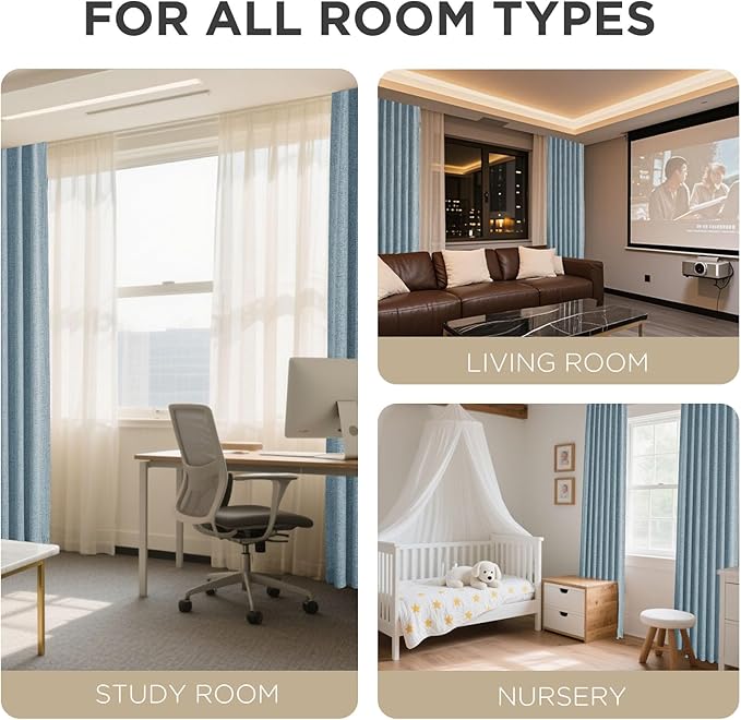 Joydeco Blackout Curtains for Bedroom - 120 Inch Long 100% Light Blocking 2 Panels Sky Blue Drapes, Thermal Insulated Room Darkening Curtains, Linen Textured for Living Room, Rod Pocket & Back Tabs
