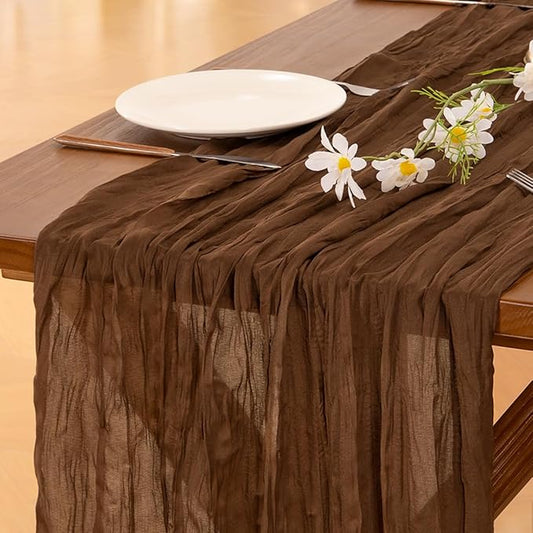Socomi 3pcs Brown Coffee Easter Spring Cheesecloth Table Runner Boho Rustic Gauze 120 inch 10FT Cheese Cloth Runner for Wedding Party Baby Shower Birthday Home Decor Holiday Decorations