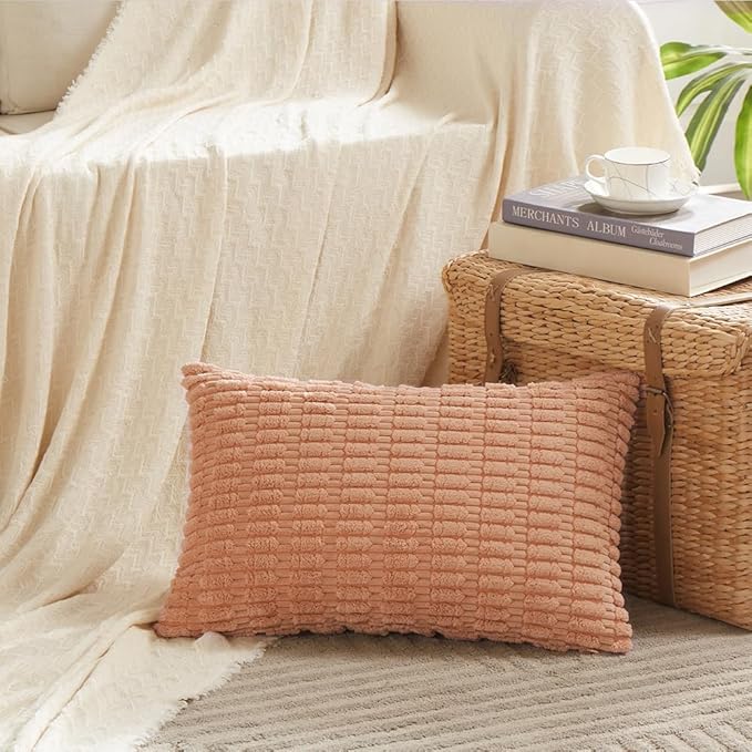 Fancy Homi 4 Packs Decorative Throw Pillow Covers for Living Room Couch Bed, Modern Farmhouse Boho Home Décor Accent Cushion Case, 24" x 16" (Pack of 4), Peach