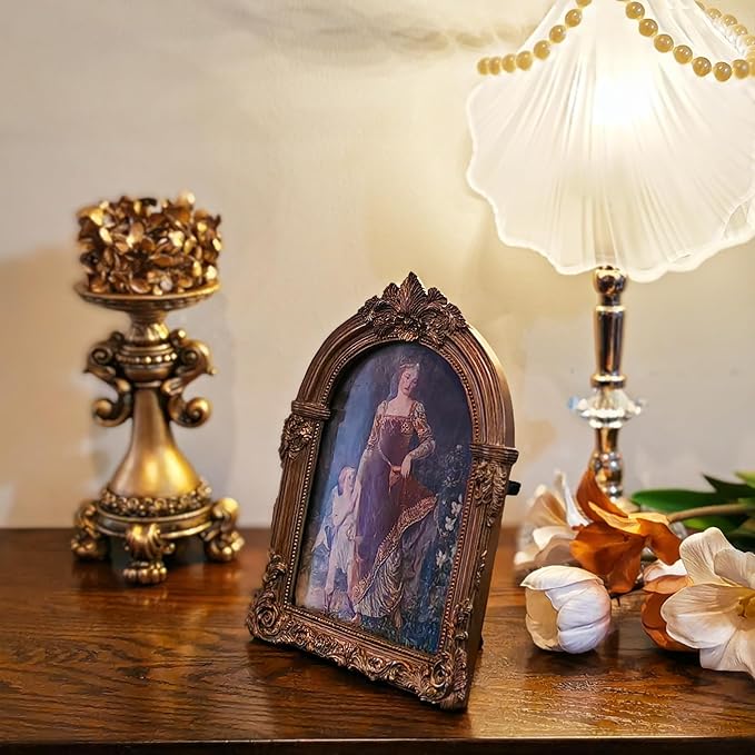 Bronze Antique Picture Frames 4x6 Ornate Arched Vintage Picture Frames with Glass Front for Wall Hanging and Tabletop Photo Gallery Wall Decor Vintage Home Decor