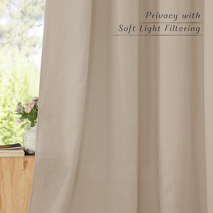 NICETOWN Flax Linen Blend Taupe Window Curtains, Grommet Vertical Drapes Privacy Added with Light Through Thick Linen Window Treatments for Bedroom/Living Room, W55 x L72, 2 Pieces