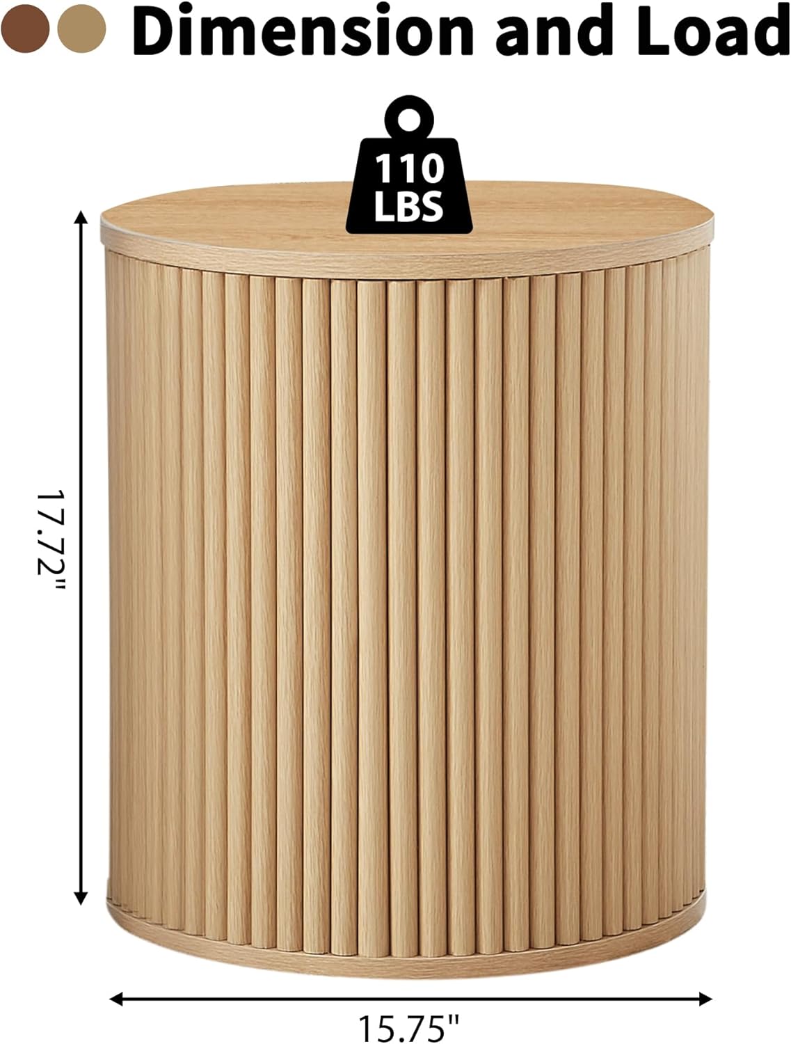 AVZEAR Small Round Side Table Fluted Night Stand Set of 2, Modern Boho End Table with Storage, Circle Bedside Tables Wood Nightstands for Small Spaces, Living Room, Bedroom (Nature)