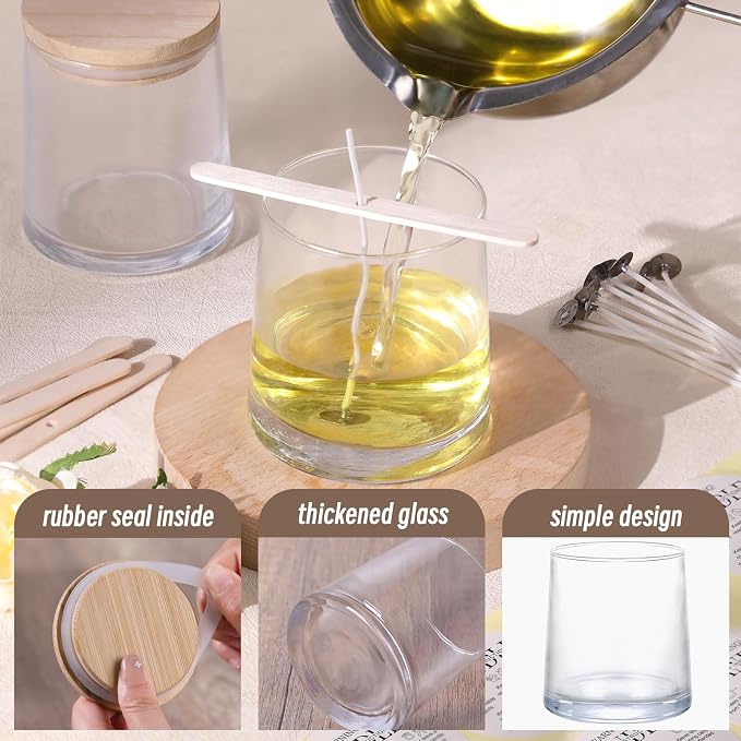 DARJEN 12 Pack Clear Candle Jars for Making Candles- 9 OZ Empty Glass Candle Making Jars with Making Kits, Candle Making Supplies Candle Containers for Home DIY & GIFS