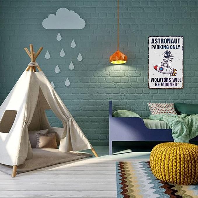 Outer Space Room Wall Decor For Kids Astronaut Decorations For Boys Space Themed Bedroom Decor For Boy Vintage Metal Tin Sign Space Decoration Space Theme Signs Birthday Party Gifts For Girls Bathroom