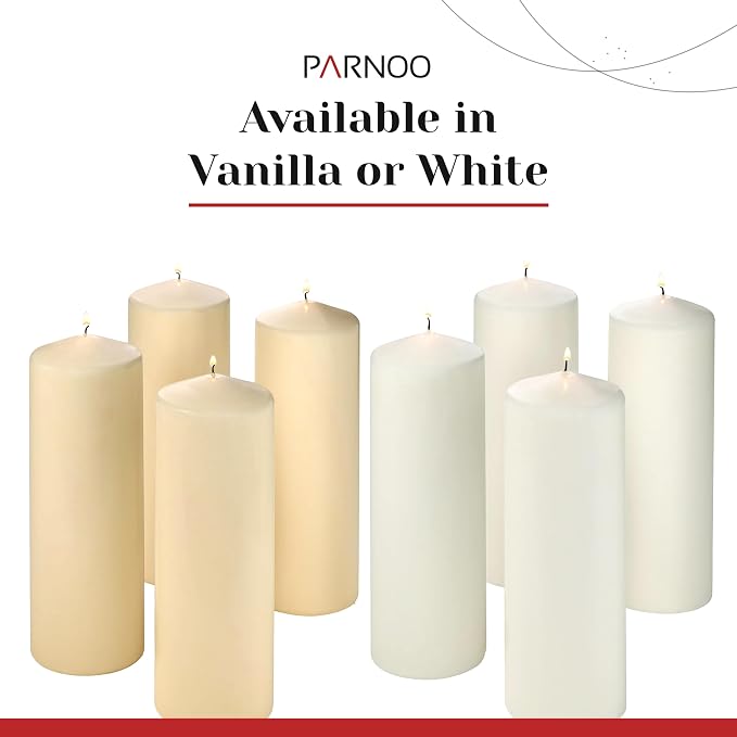 Unscented Pillar Candles - Set of 4 White Pillar Candles - 3x9 Slow Burning Large Candles for Weddings & Table Centerpieces, PARNOO