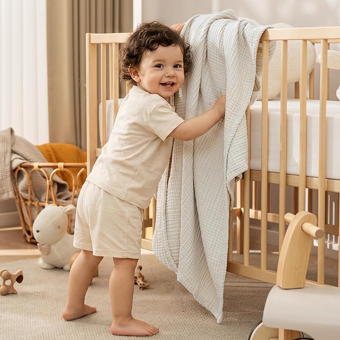 PHF 100% Cotton Muslin Blanket Twin XL Size 66"x90", 4-Layer Lightweight Gauze Throw, Breathable Cloud-Soft Minimalist Blanket for Bed, Couch, Camping & Baby, Oat Milk, Ideal Gift