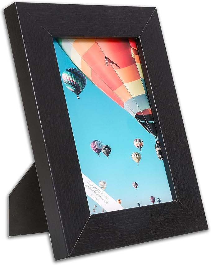 The Display Guys - Black Wooden Minimalist Picture Frames Set - Tempered Glass - 4x6 - Tabletop Easel - 6-Pack