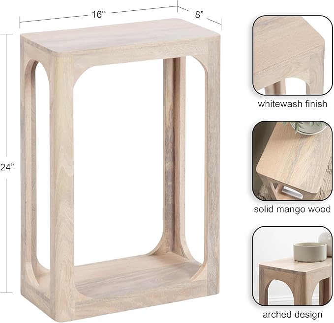 Kate and Laurel Dahl Modern Slatted Wooden Slim Side Table; 16 x 8 x 24; Whitewash; Transitional Wood Narrow End Table for Use as Living Room Plant Stand or Small Bedroom Nightstand