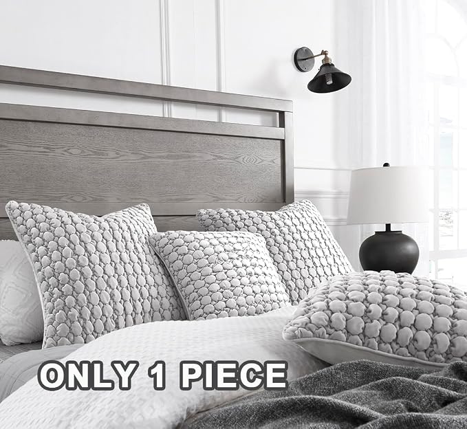Pillow Cover 26x26 1 Piece Velvet Large Euro Sham Decorative Farmhouse Cushion Covers Soft Bubble Texture for Couch Sofa Bedroom Living Room,Gray