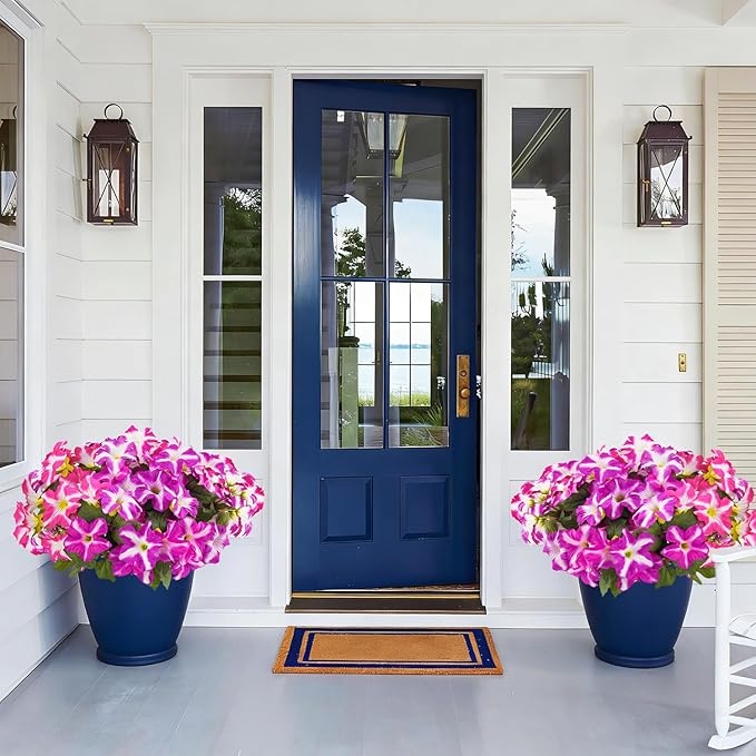FULLMUSIC Spring Artificial Flowers for Outdoors, UV Resistant Fake Morning Glory, Look Real Faux Silk Plants for Front Door Garden Porch Planter