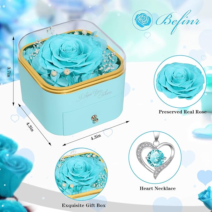 Beferr Mothers Day Forever Rose with Necklace for Mom Birthday Gifts Preserved Roses Eternal Flower for Delivery Fresh Flowers Gifts for Mother Wife Her Grandma Sister Daughter Girls Friends