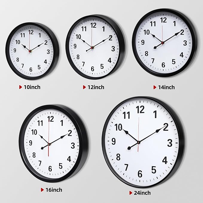 LEIKE Metal Wall Clock 14IN Black, Retro Silent Quartz Battery Operated, Decorative for Patio, Kitchen, Living Room, Bedroom, Pool