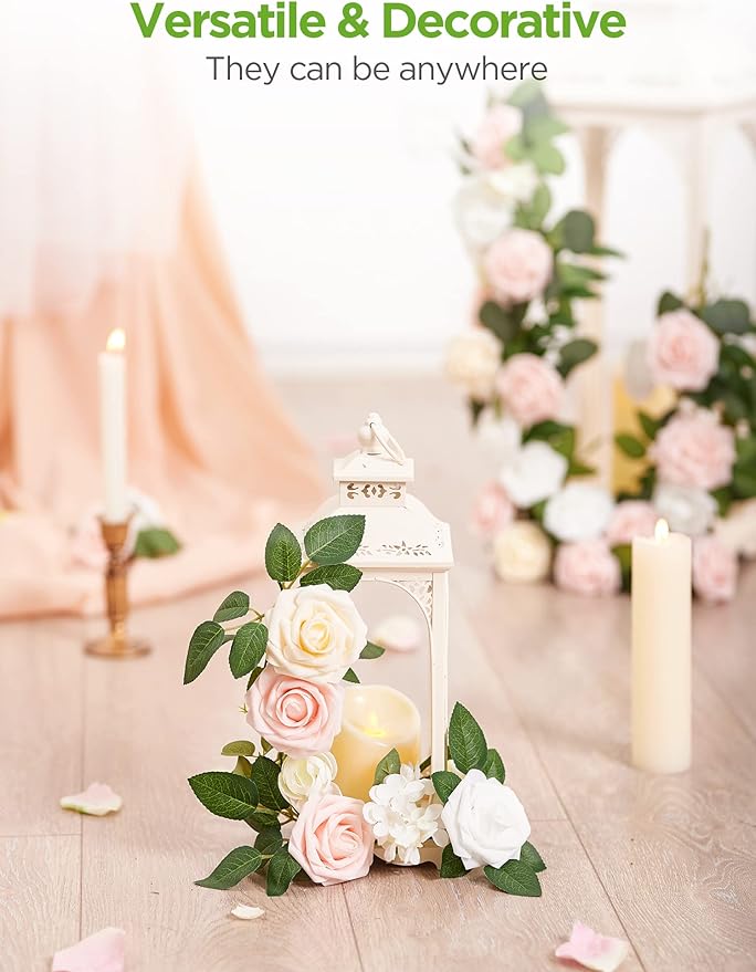 InnoGear Artificial Flowers, 100 Pcs White Foam Fake Roses Bulk with Stems for Decoration DIY Wedding Bouquets Centerpieces Bridal Shower Party Christmas Tree