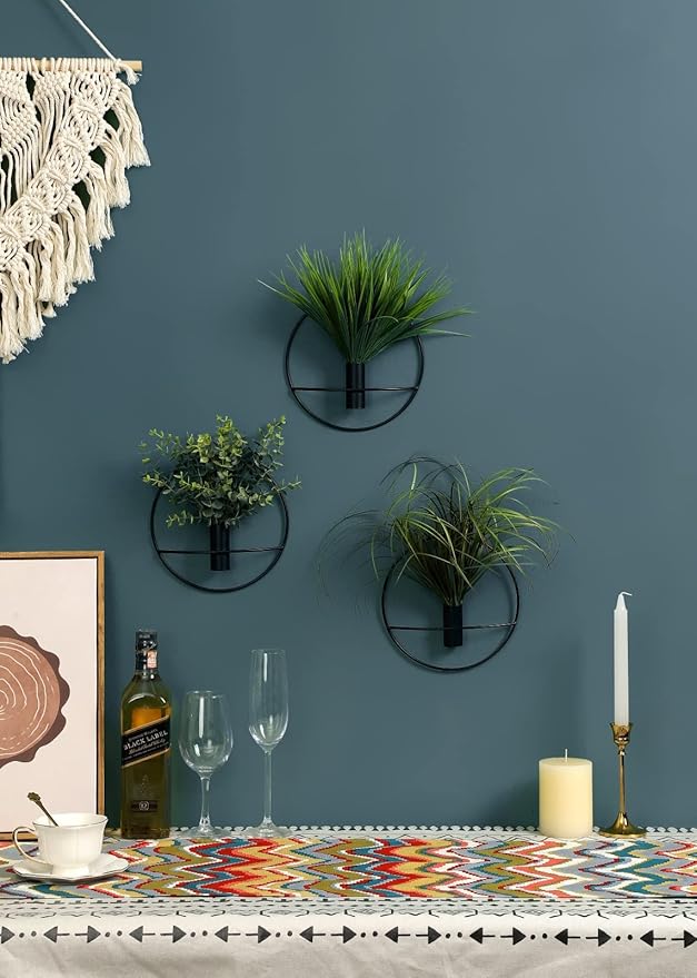 Pretty Jolly Wall Decor, Wall Metal vase Decoration Holder, Wall-Mounted Artificial Flowers, Black Wall Decor Fake Wheat 2 Pack, Wall Art Artificial Greenery, Farmhouse, Boho