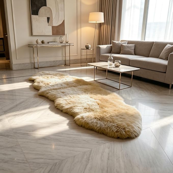Genuine Sheepskin Rug New Zealand Fluffy Lambskin Rug, Natural Luxury Sheepskin Throw for Bedroom Living Room Children's Room - Premium Area Rug Chair Cover (2×6 Feet, Worm Brown)