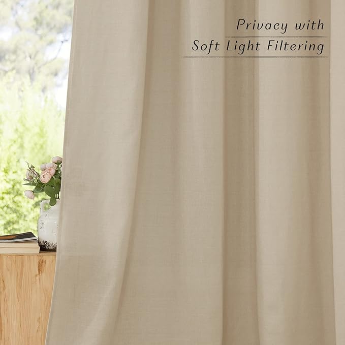 NICETOWN Thick Linen Kitchen Window Curtains Over Sink, Grommet Privacy Added Linen Blend Curtains with Some Light Filtering Burlap Drapes for Home Office/Bedroom, Angora, 2 Panels, W55 x L54