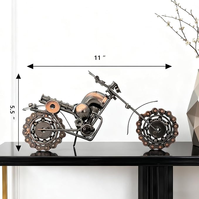Handmade Metal Motorcycle Model, 11 Inch - Unique Gifts for Men, Dad, Boyfriend, Him, Biker Enthusiasts - Vintage Motorcycle Figurine for Home, Office & Man Cave Decor
