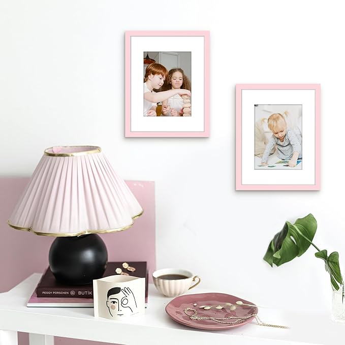 Picrit 8.5x11 Picture Frame Set of 12, Display 6x8 with Mat or 8.5 x 11 without Mat, Photo Frames for Wall Mounting or Table Top Display, Pink