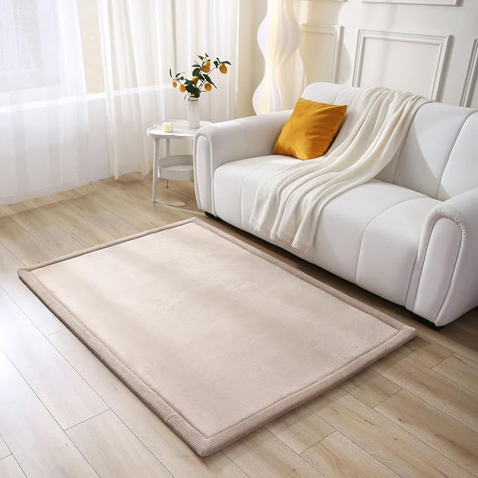 Hakuna Matte CloudSoft Baby Play Mat for Floor 47" x 67" Beige | Coral Velvet high-density foam Rug for Crawling & Cozy Play – Non-Slip, Water-Resistant, Easy-CareTummy Time Mat