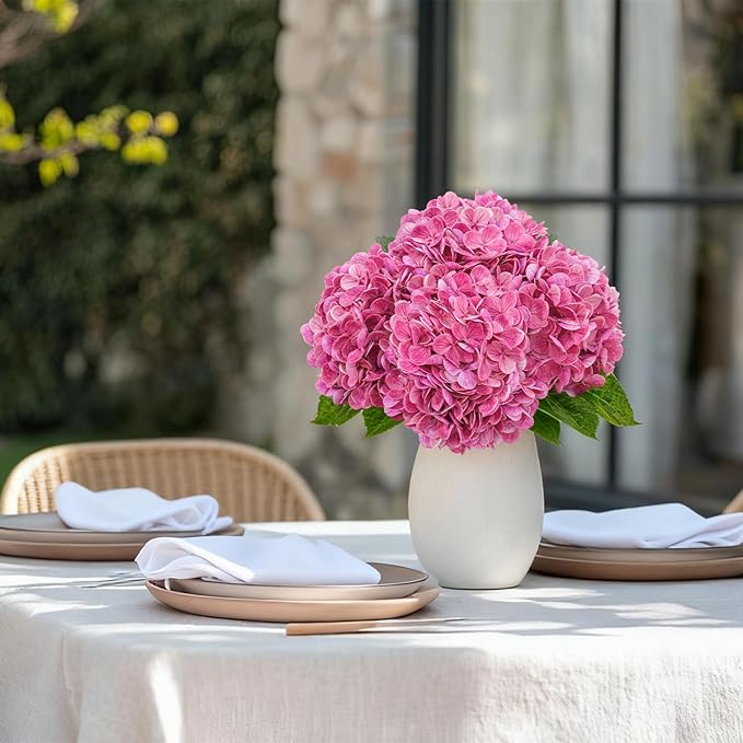4 Pcs Artificial Hydrangea Silk Flowers with Stems, 19.7" Rose Pink Faux Hydrangeas Bouquet, 240 Petals, UV Resistant & Waterproof Fake Flower for Outdoor Wedding Home Decor