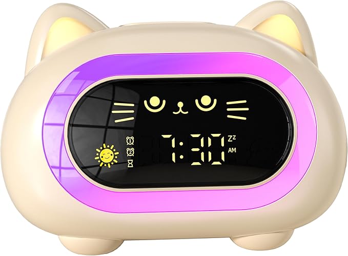 ANALOI Alarm Clock for Kids, Ok to Wake Clock for Kids with Eye Protection Sleep Training Auto Off Feature 10 Night Light Dual Alarm, Kids Alarm Clock Cute Cat Gifts for Girls