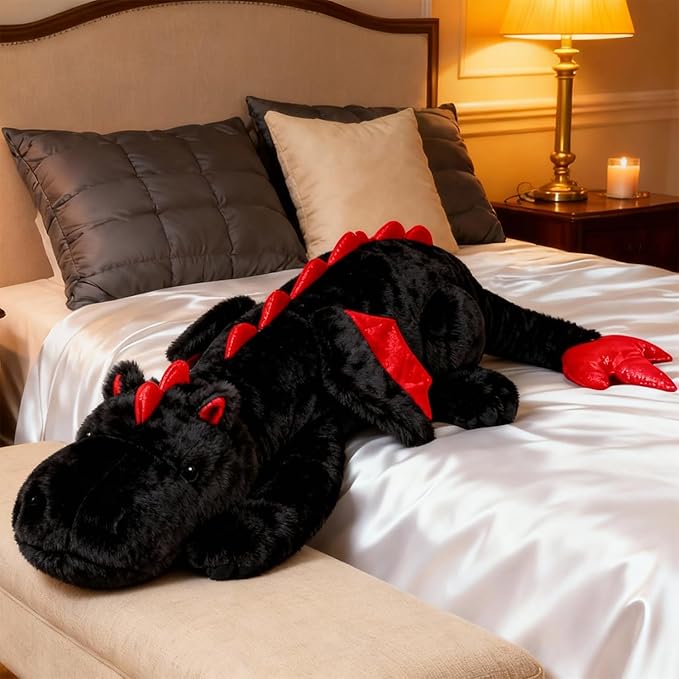 ARELUX Giant 50in 3Lb Big Black Dragon Large Stuffed Animals Cute Plush Toy Fuzzy Jumbo Dinosaur Pillow Plushies with Wings Cuddly Soft Green Pterosaur Plushie Gifts for Friends Family