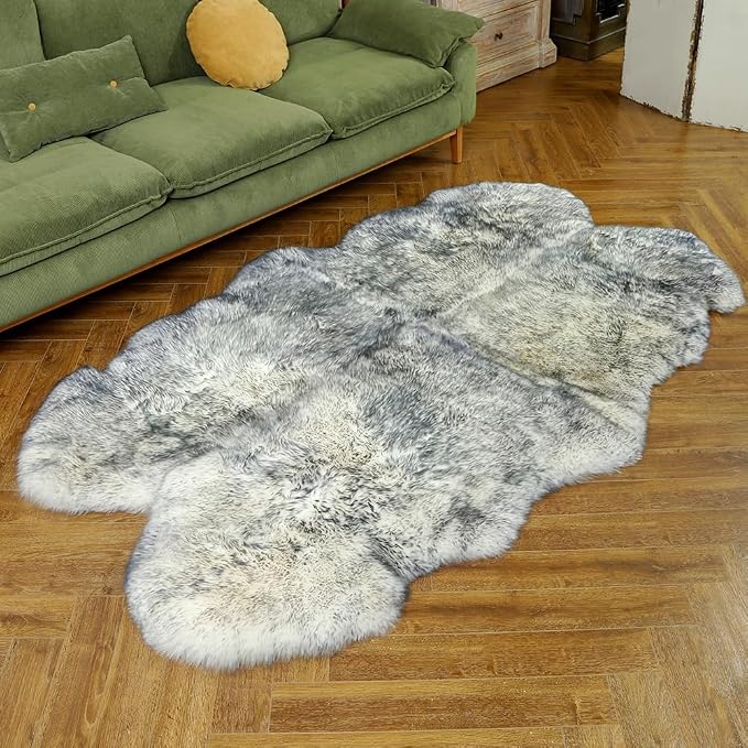 IRIWOOL Premium Genuine Fur Sheepskin Rug Real Australia Sheepskin Natural Luxury Fluffy Lambskin Fur Area Rug Seat Covers for Kids Bedroom Sofa Chair Cover (Gray Tip, 4ft x 6ft) …
