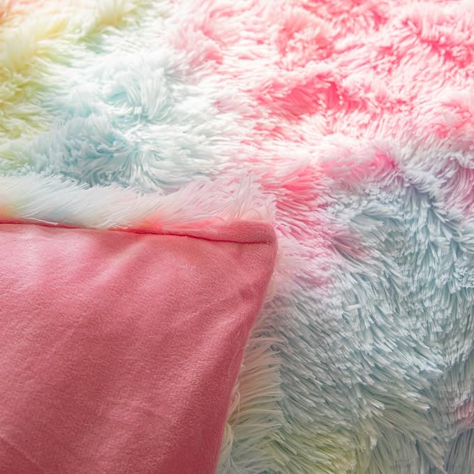 chovy Faux Fur Plush Tie-Dyed Pink Comforter Sets King - Ultra Soft Shaggy Flannel Velvet Fluffy Fuzzy 3PC Bedding Set （Comforter x 1 Pillowcases x 2）