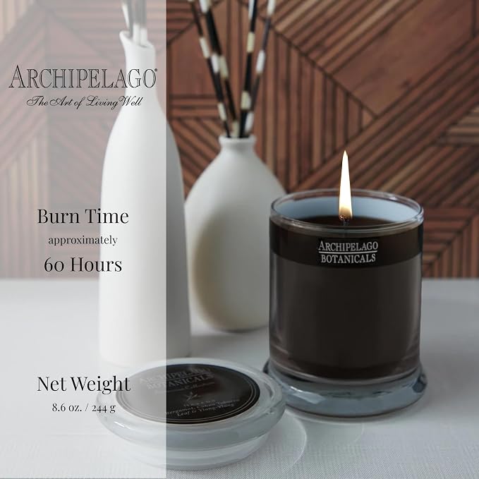 Archipelago Botanicals Havana Glass Jar Candle, Bergamot, Tobacco Flower and Ylang Scent, Lead-Free Candle Wicks, Burns Approx. 60 Hours (8.6 oz) (Pack of 2)
