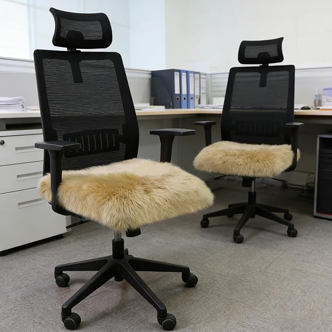 Luxury Beauty 2Pack Real Sheepskin Chair Pad 18"*18" Khaki Brown | All-Season Natural Wool Soft like Cloud For Tables Chair Dressing Chair Car Seat Office Chair Dining Chair