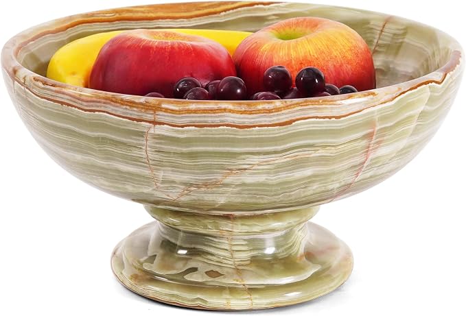 Radicaln Marble Fruit Bowl For Kitchen Counter 10" Inches Green Handmade Key Bowl For Dining Table Centerpiece Décor, Ideal Candy Dish, Serving and Decorative Bowl, Marble Pedestal Bowl