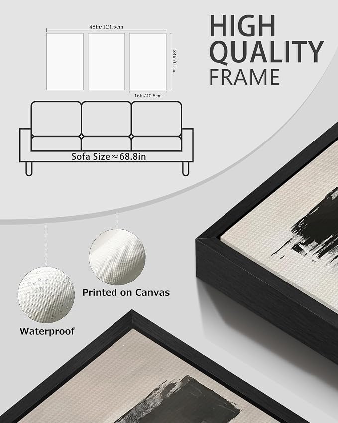 PHOPAGO Abstract Framed Wall Art Large 16x24in Mid Century Modern Minimalist Beige Pastel Watercolor Neutral Wall Decor for Living Room Bedroom - Black Framed