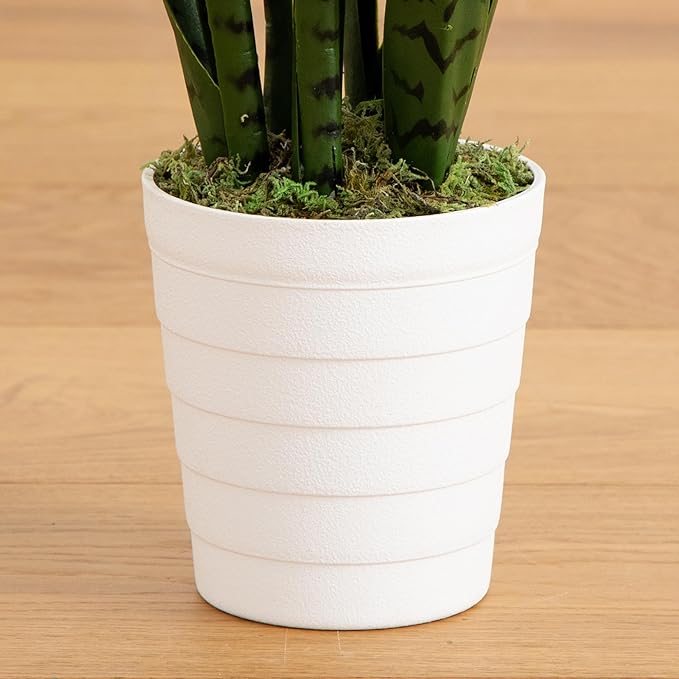 Nearly Natural 2-ft Artificial Snake Plant for Outdoors, Indoor/Outdoor UV Resistant Sansevieria, 24-in Faux Snake Plant for Outdoor Porch and Deck Decor in White Decorative Planter