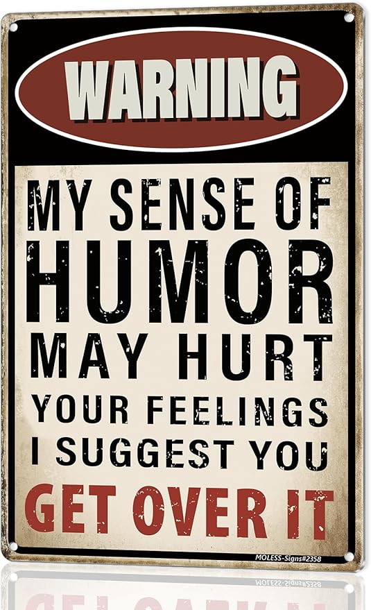 Vintage Man Cave Decor Signs – MY SENSE OF HUMOR | 12x8″ Funny Metal Sign for Man Cave, Garage, or Workshop Wall Decor – Man Cave Accessories & Gifts for Men, 2358