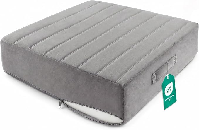 Codi Floor Cushions for Adults, Large Meditation Pillows with Thick Foam and Soft Tufted Covers, Washable Square Seating for Couch and Yoga Sitting, 22×22×5 inch Grey