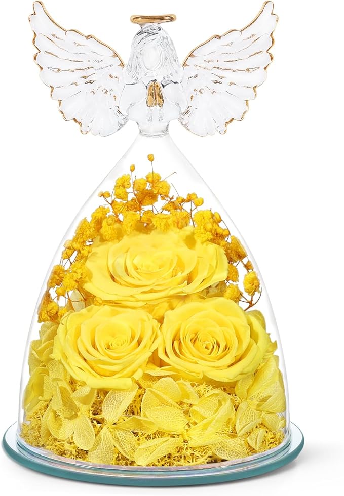 Flowers for Delivery Gifts for Mom Mothers Day Birthday Gifts for Women Grandma Fresh Preserved Flowers Forever Real Roses in Glass Angel Figurines Anniversary Present for Wife Her Friends Daughter