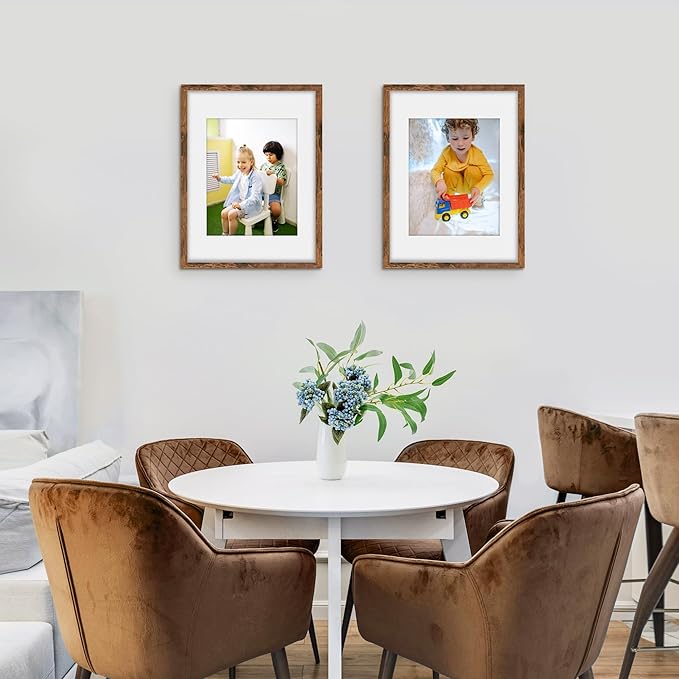 Picrit 12x16 Picture Frame Set of 12, Display 8.5x11 with Mat or 12x16 without Mat, Photo Frames for Wall Mounting Display, Brown