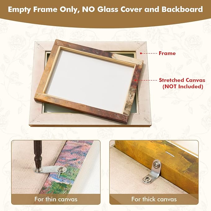 DIY Canvas Frame for 18x24 Painting, 2.4" Wide Antique Gold Ornate Wood Frame, Vertical or Horizontal Display for Vintage Art Prints Gallery Wall Decor (No Plexiglass & Backing Board)